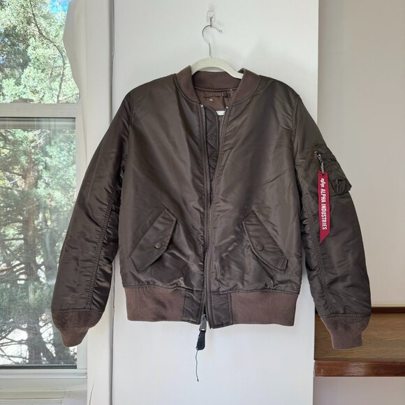 New Alpha Industries MA-1 Reversible Bomber Jacket Brown Womens Small - Picture 5 of 12